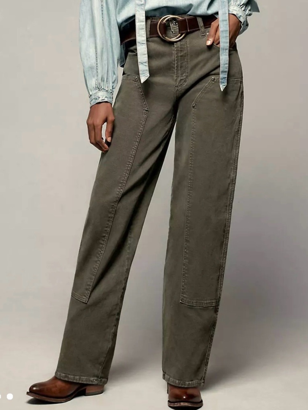 PAIGE Alexis Work Wear Pant Womens Size 28 Olive High Rise Tapered Barrel Jeans